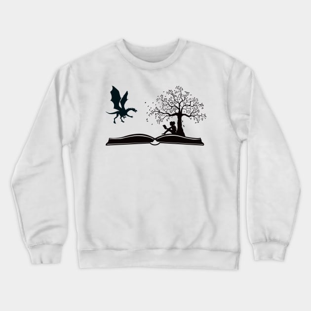 Books and Dragons Crewneck Sweatshirt by BlackCatArtBB